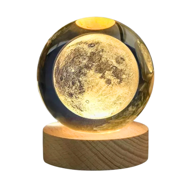 Lámpara de Mesa Esfera de Cristal 6"Diseño Luna 1W USB Luz Cálida
