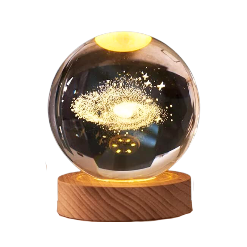 Lámpara de Mesa Esfera de Cristal 8"Diseño Galaxia 1W USB Luz Cálida