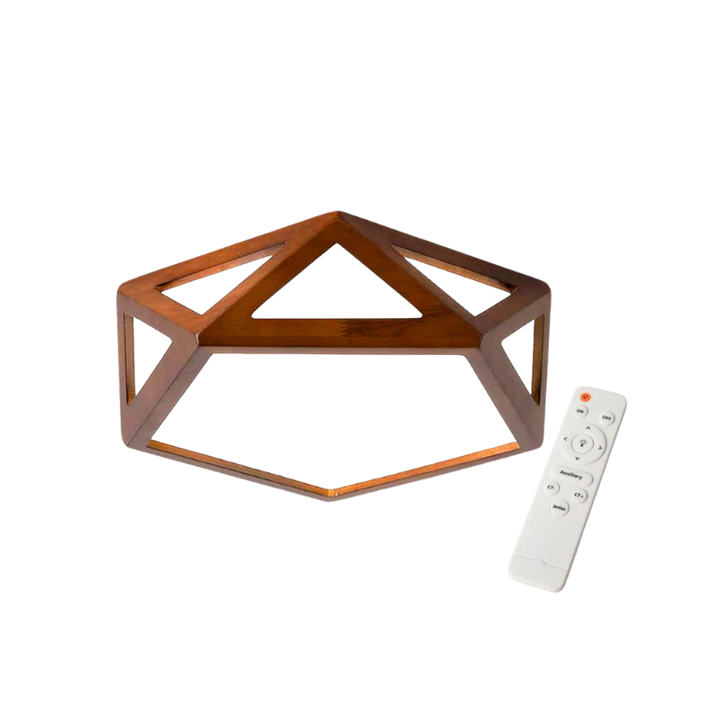 Lámpara Pentágono 36w 300mm Modelo Saiph Mdf Caoba 3000-4000-6000k C/Control