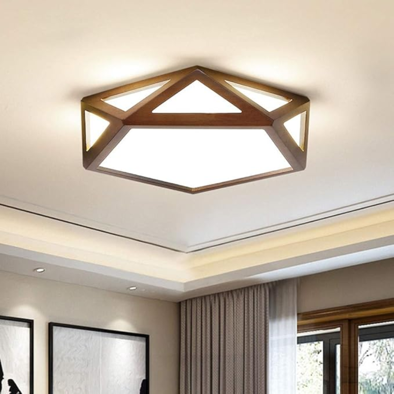 Lámpara Pentágono 36w 300mm Modelo Saiph Mdf Caoba 3000-4000-6000k C/Control