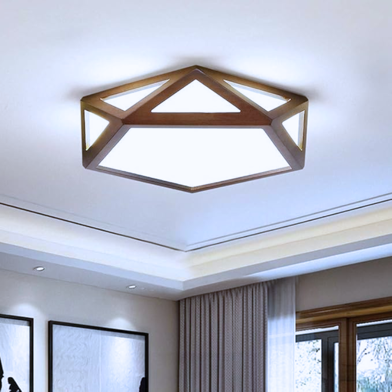Lámpara Pentágono 36w 300mm Modelo Saiph Mdf Caoba 3000-4000-6000k C/Control