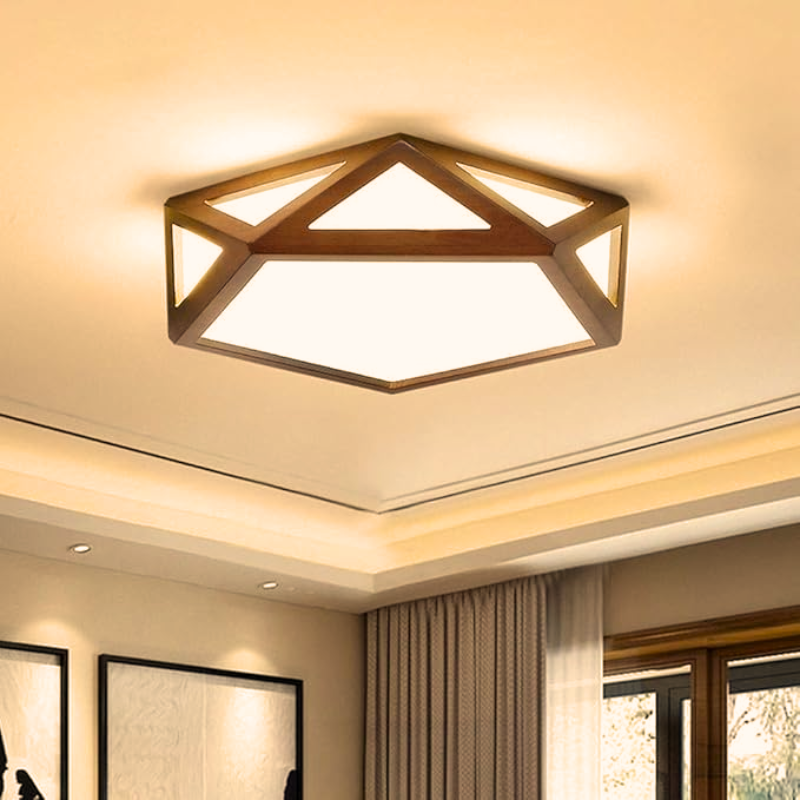 Lámpara Pentágono 36w 300mm Modelo Saiph Mdf Caoba 3000-4000-6000k C/Control