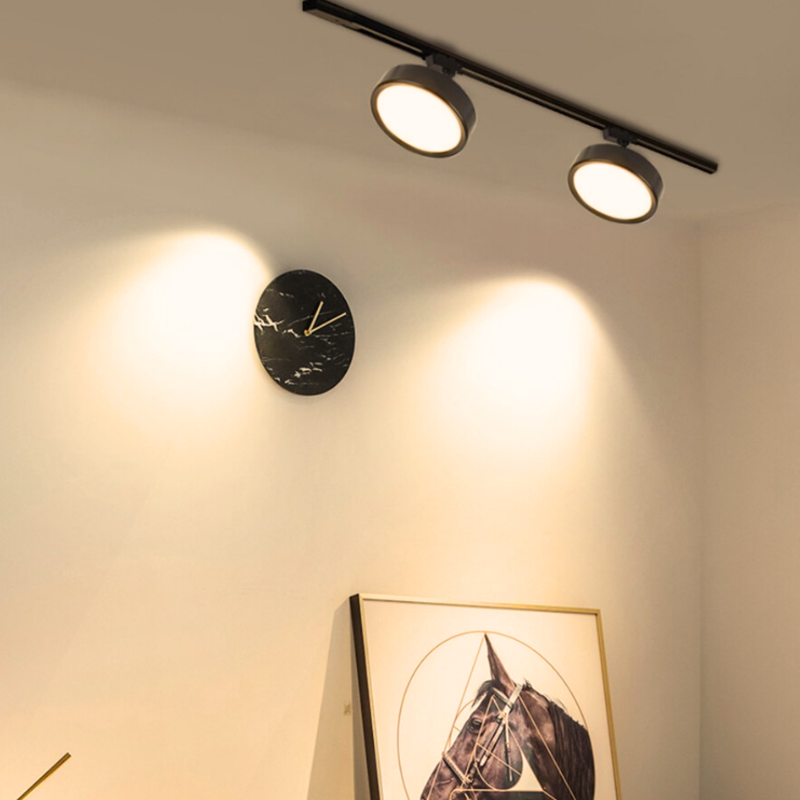 Foco Riel Tipo Panel Led Redondo Negro 18w Luz Cálida Modelo Qutu