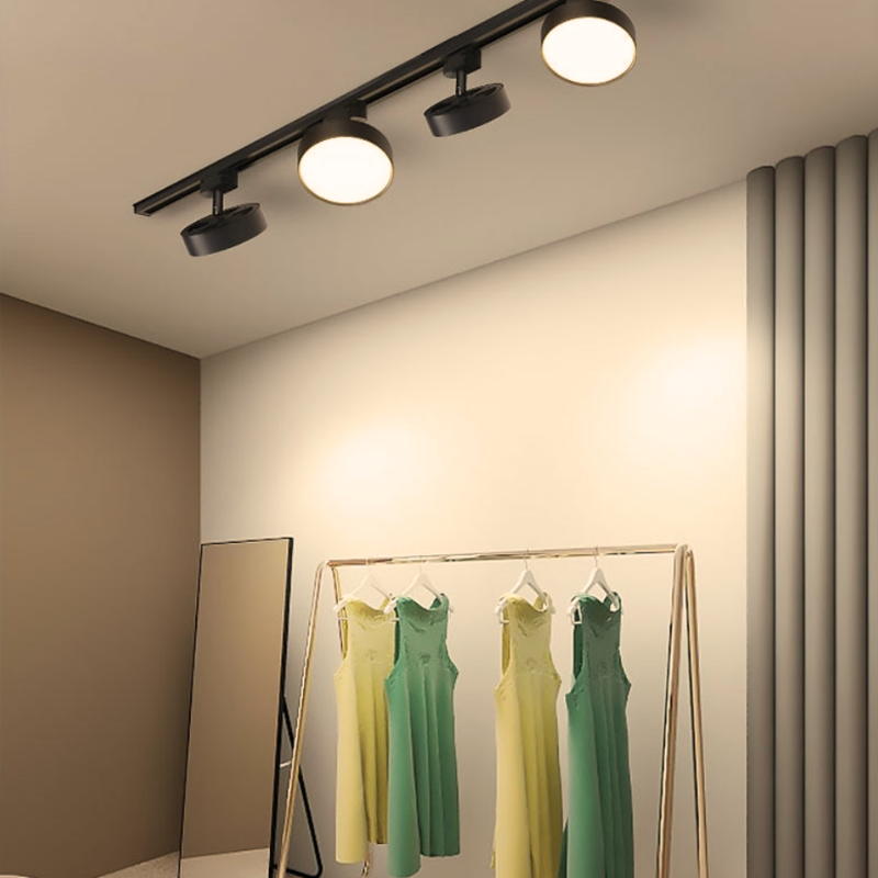 Foco Riel Tipo Panel Led Redondo Negro 18w Luz Cálida Modelo Qutu