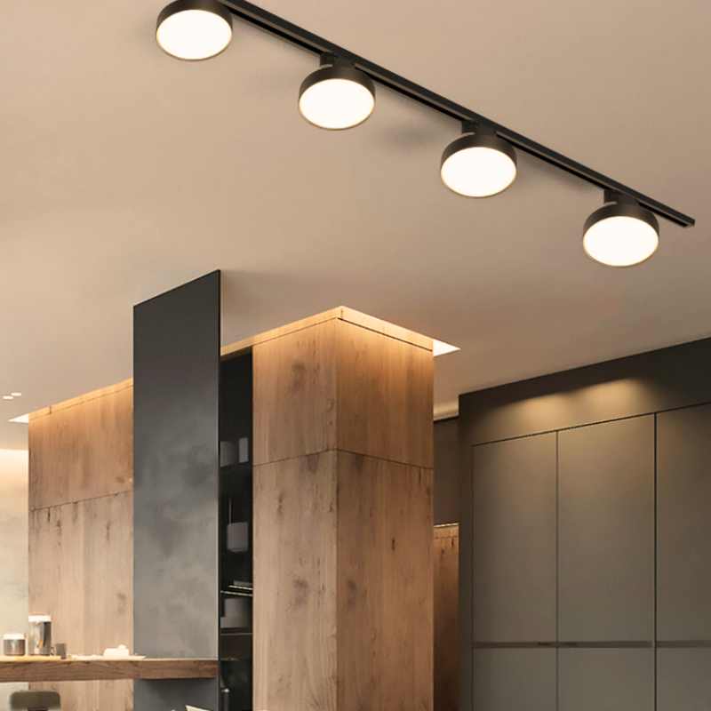 Foco Riel Tipo Panel Led Redondo Negro 12W Luz Cálida