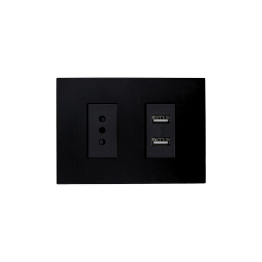 Tomarcorriente Simple 10A 250V + Toma USB Tipo A Teclon Negro SEC