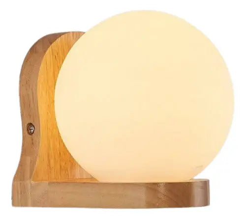 Aplique Madera Porta Ampolleta E27 Globo Vidrio Blanco