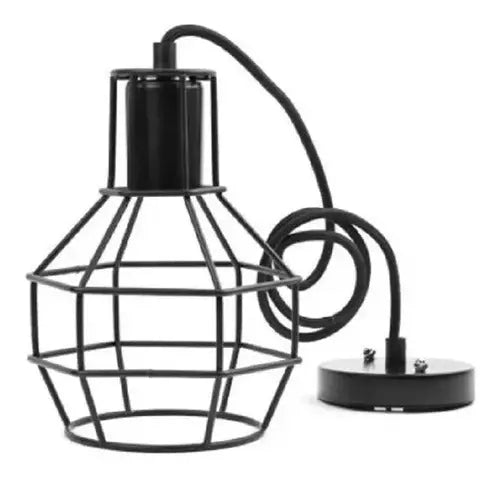 Lampara De Fierro Jaula Vintage Colgante E27 Decoracion Color Negro