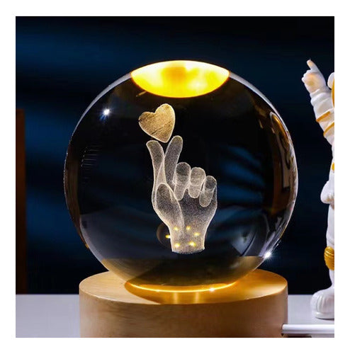 Lámpara De Mesa Esfera Cristal Led Diseño Láser 1w Usb 6'