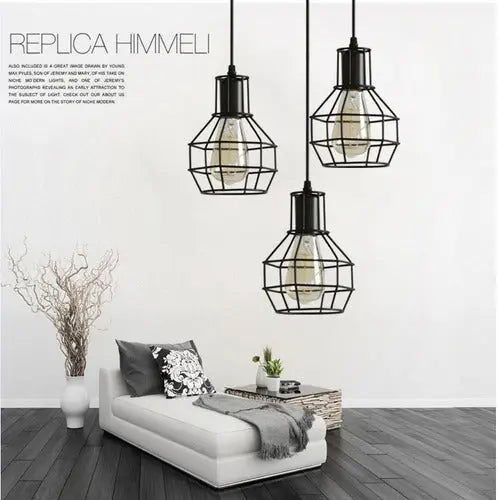 Lampara De Fierro Jaula Vintage Colgante E27 Decoracion Color Negro