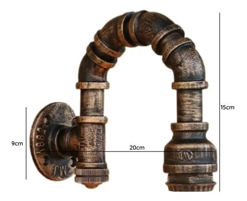 Aplique Lampara Muro Industrial Tuberia Agua E27 Bronce