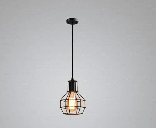 Lampara De Fierro Jaula Vintage Colgante E27 Decoracion Color Negro
