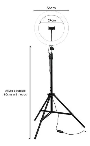 Aro Luz Led 36cm Dimeable + Tripode Ajustable 2 Mts