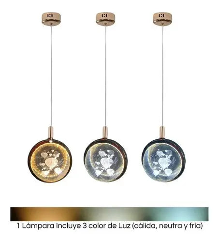 Lámpara Colgante Moderna Elegante Globo Vidrio Bronce Diseño