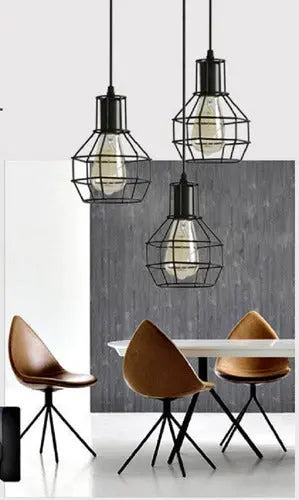 Lampara De Fierro Jaula Vintage Colgante E27 Decoracion Color Negro