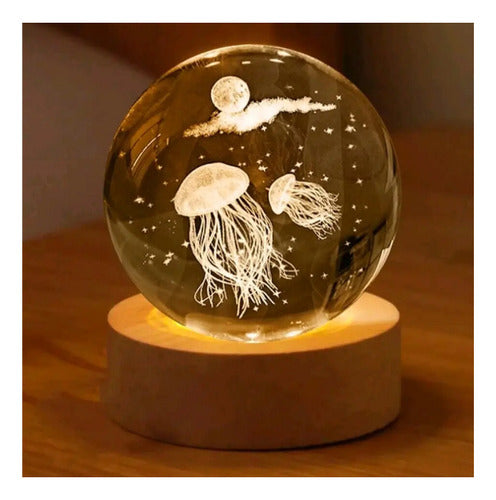 Lámpara De Mesa Esfera Cristal Led Diseño Láser 1w Usb 6'
