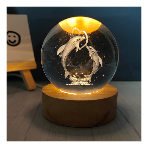 Lámpara De Mesa Esfera Cristal Led Diseño Láser 1w Usb 6'