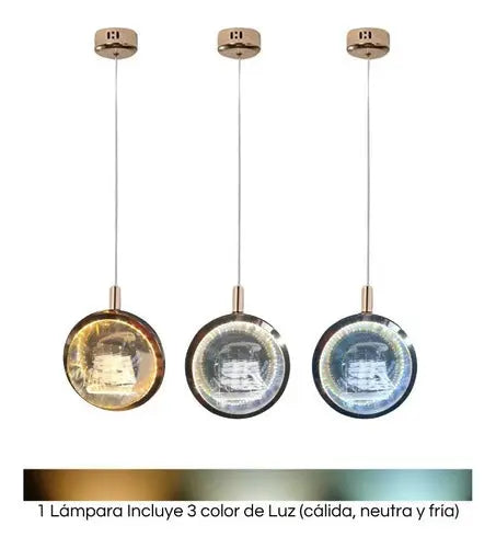Lámpara Colgante Moderna Elegante Globo Vidrio Bronce Diseño