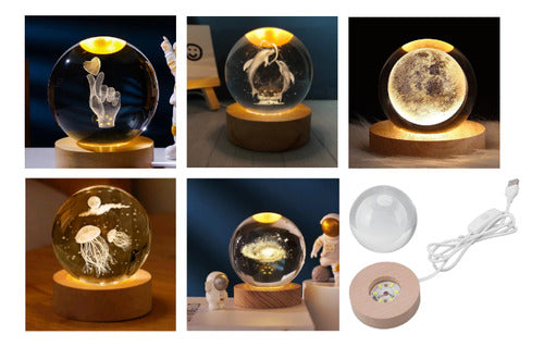 Lámpara De Mesa Esfera Cristal Led Diseño Láser 1w Usb 6'