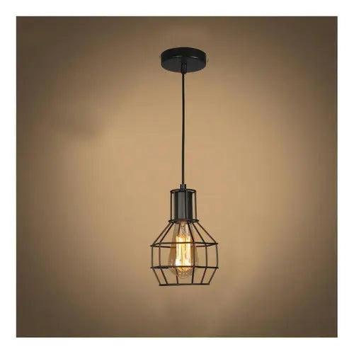 Lampara De Fierro Jaula Vintage Colgante E27 Decoracion Color Negro