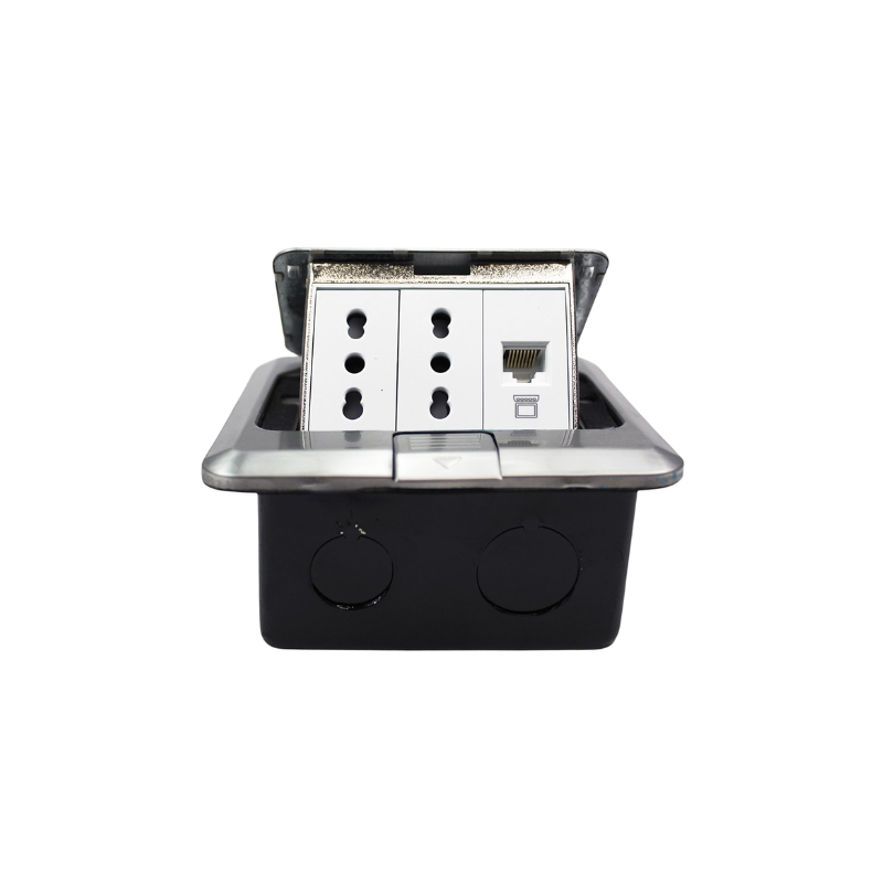Caja De Piso Pop-Up Metalica 2 Enchufes 10/16A + Toma Internet RJ45