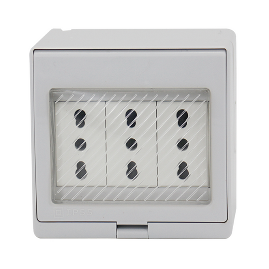 Tomacorriente Triple 10/16a Hydrobox Exterior Ip55 250v Sec
