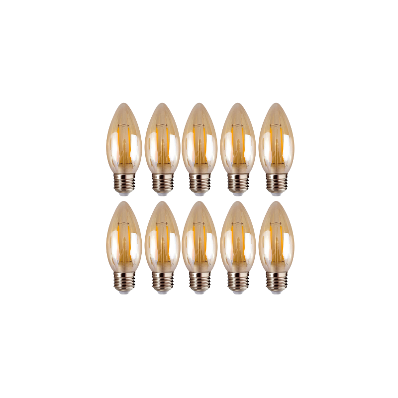 Pack 10 Ampolleta Led Vela Vintage 2w E27 2700k Ambar