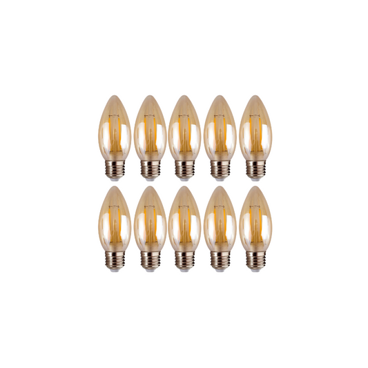Pack 10 Ampolleta Led Vela Vintage 2w E27 2700k Ambar