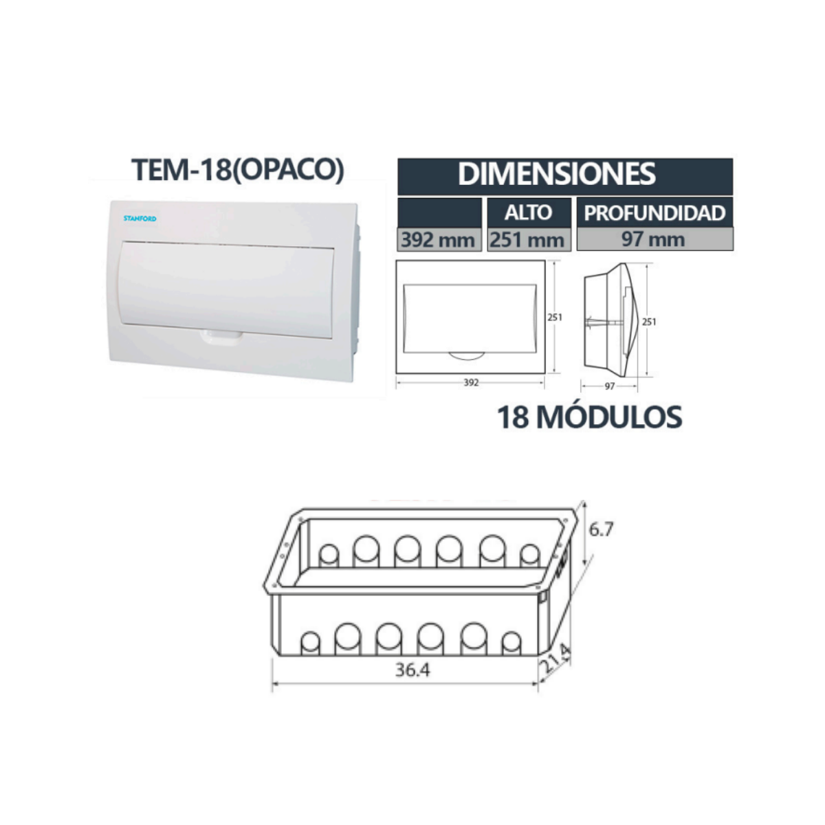 Tablero Embutido Tapa Opaca IP40 18 Circuitos SEC
