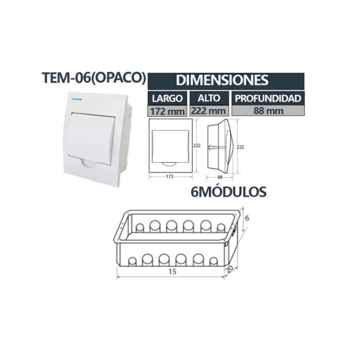 Tablero Embutido Tapa Opaca IP40 6 Circuitos SEC