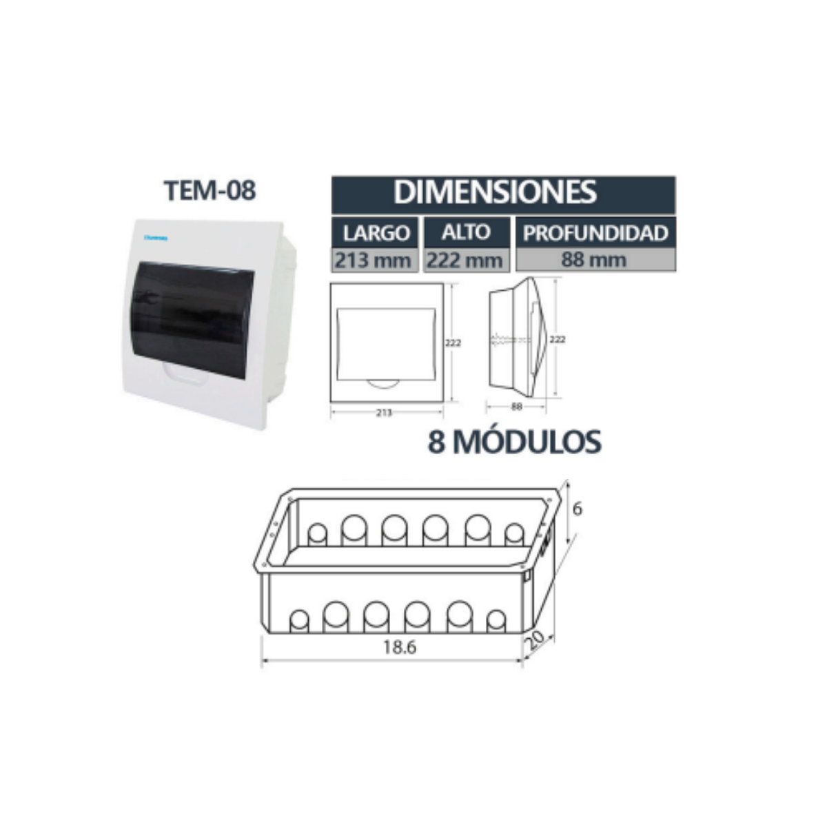 Tablero Embutido Tapa Humo IP40 8 Circuitos SEC