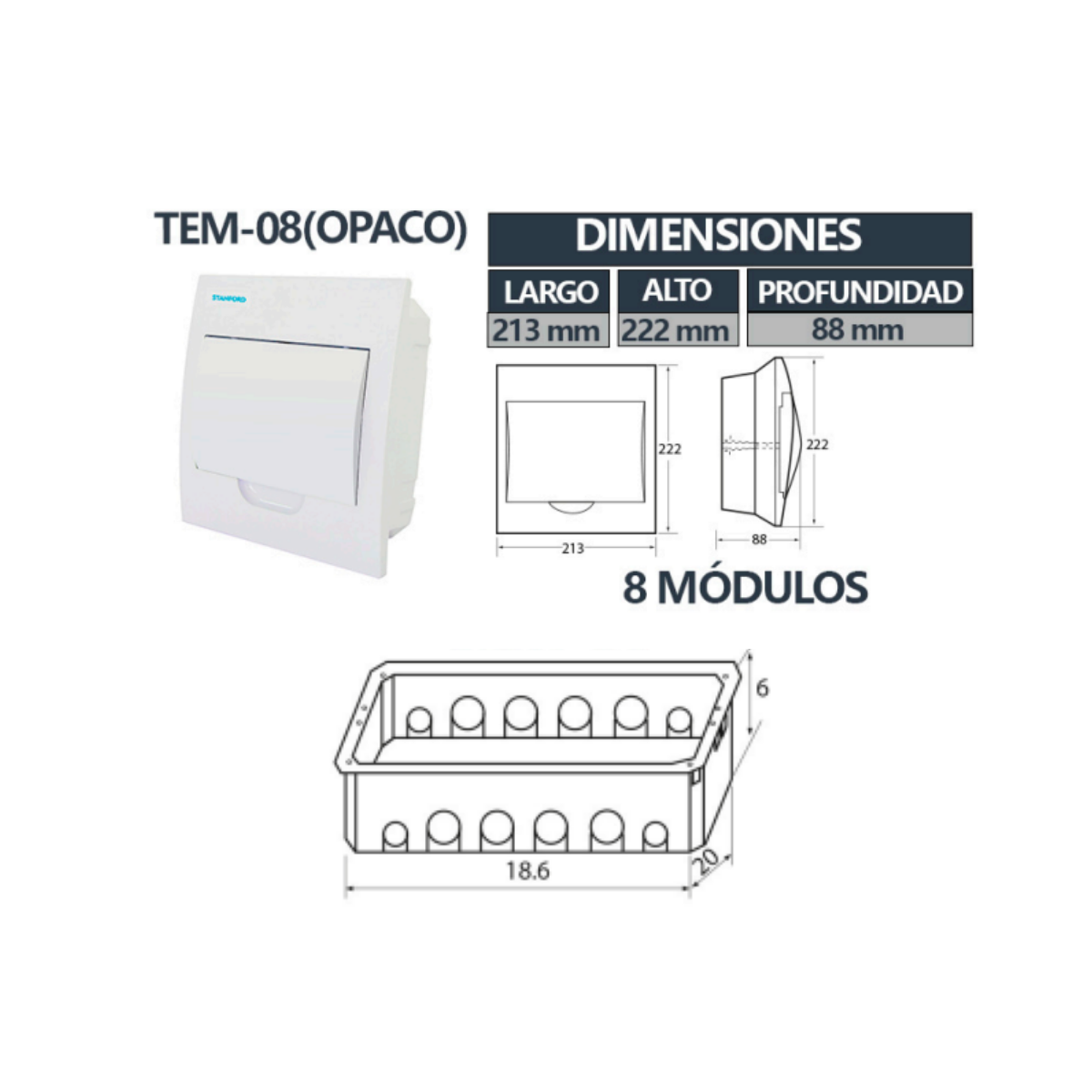 Tablero Embutido Tapa Opaca IP40 8 Circuitos SEC