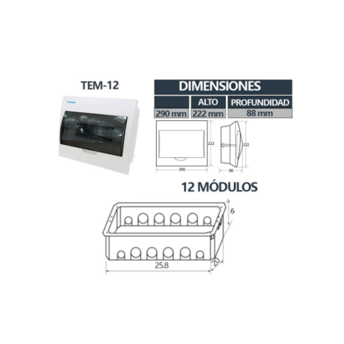 Tablero Embutido Tapa Humo IP40 12 Circuitos SEC T8+4