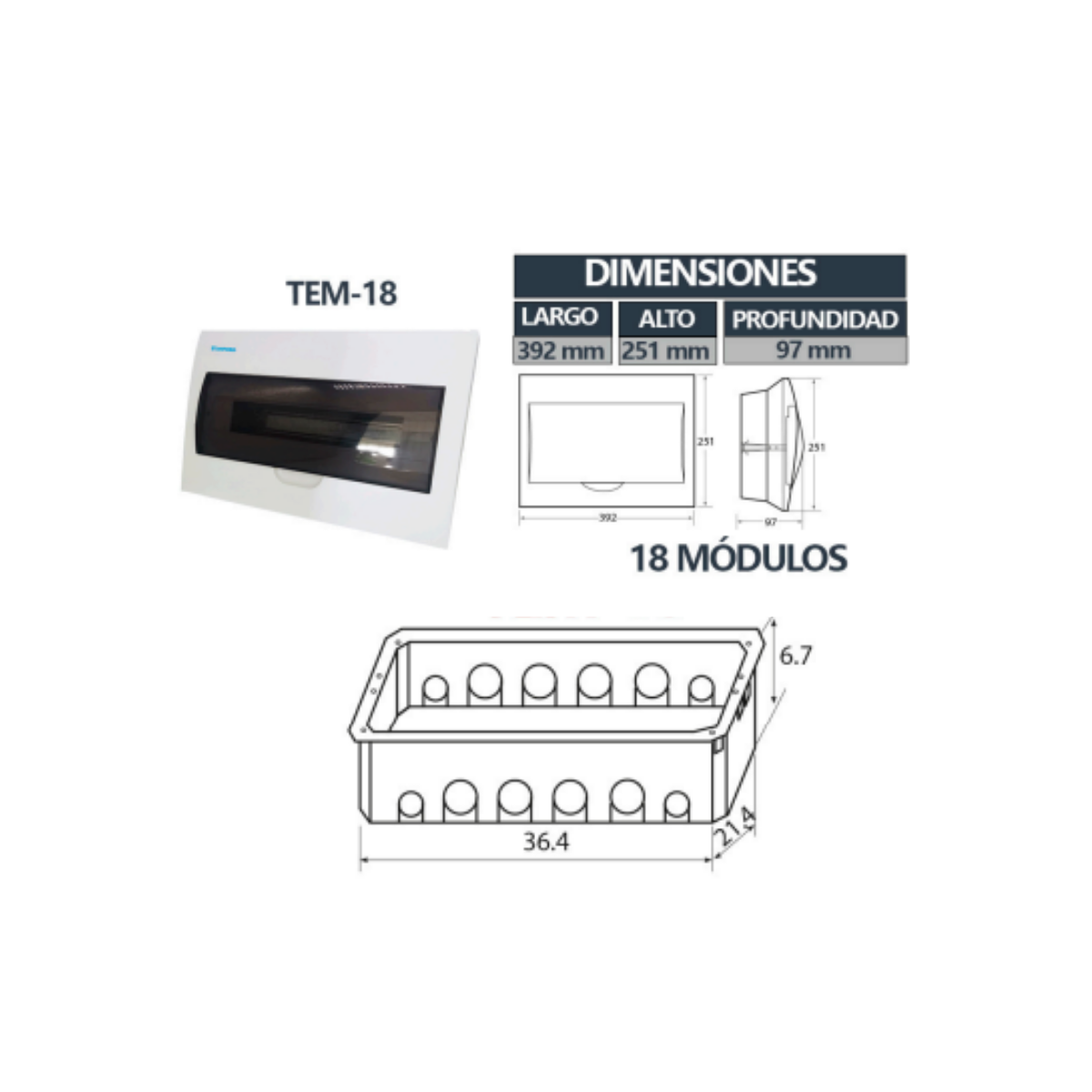 Tablero Embutido Tapa Humo IP40 18 Circuitos SEC
