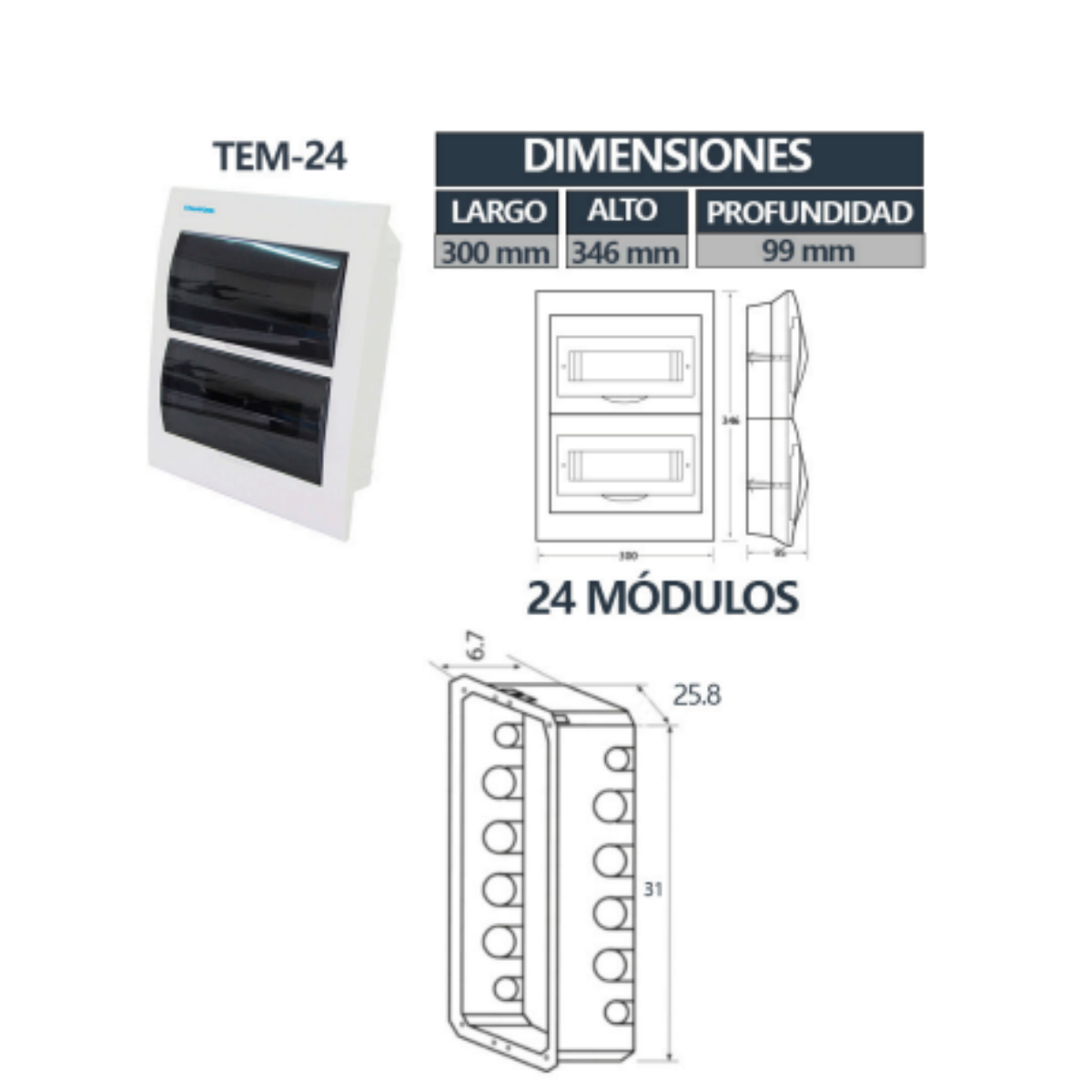Tablero Embutido Tapa Humo IP40 24 Circuitos SEC T8+4