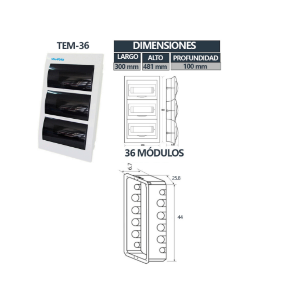 Tablero Embutido Tapa Humo IP40 36 Circuitos SEC