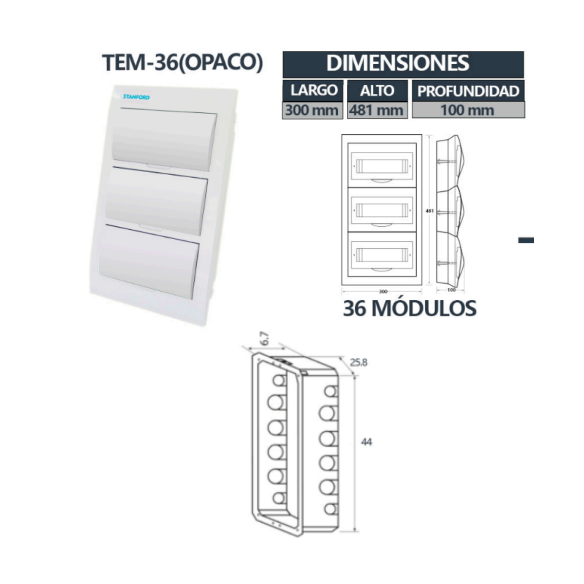 Tablero Embutido Tapa Opaca IP40 36 Circuitos SEC