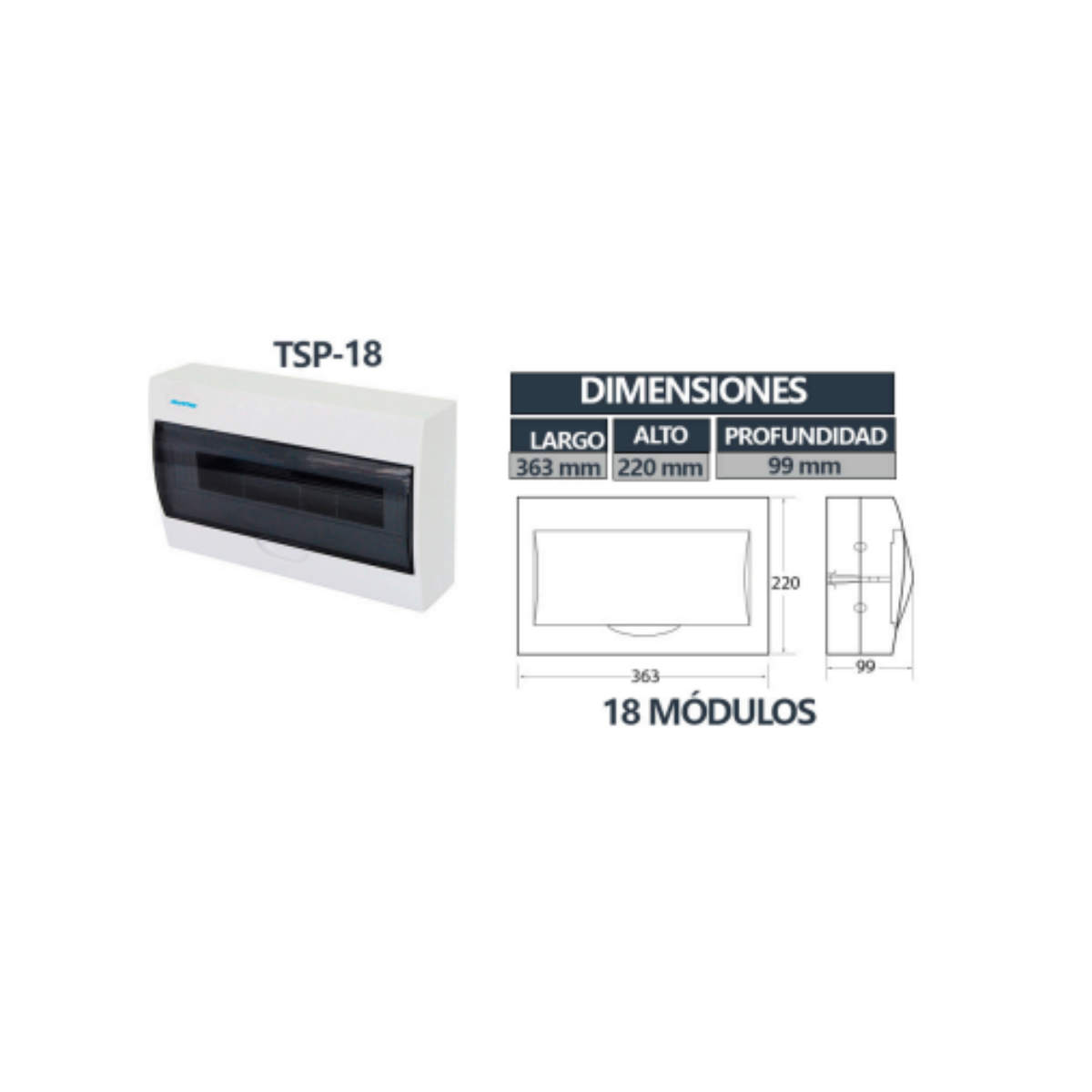 Tablero Sobrepuesto Tapa Humo IP40 18 Circuitos SEC
