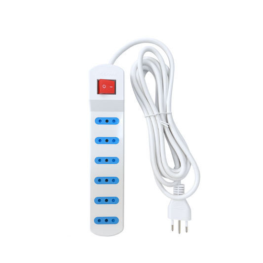 Alargador Electrico Zapatilla 6 Posiciones 1.5 metros Blanca SEC con Interruptor