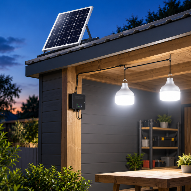 Kit de iluminación Ampolleta Led 50W Luz fría Recargable Solar
