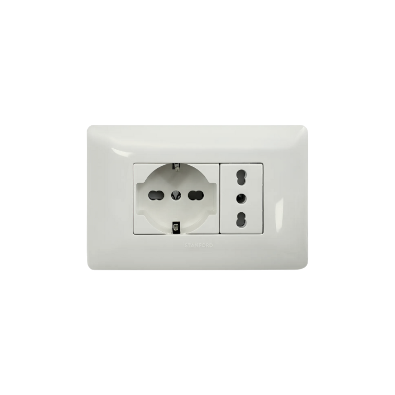 Enchufe Schuko 16A + Enchufe Simple Bipaso 10/16A Blanco