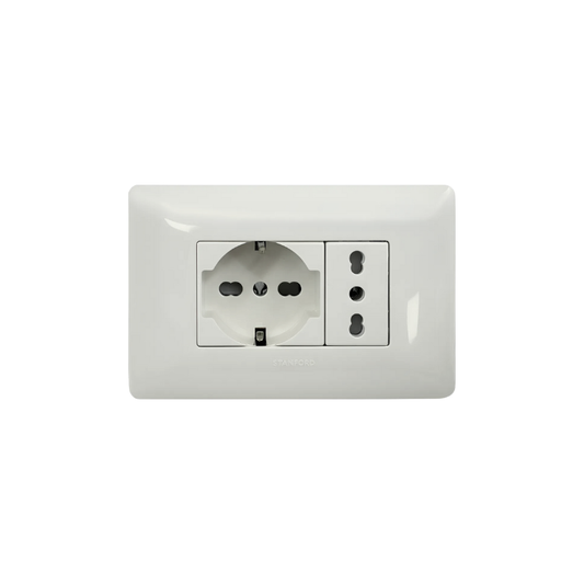 Enchufe Schuko 16A + Enchufe Simple Bipaso 10/16A Blanco