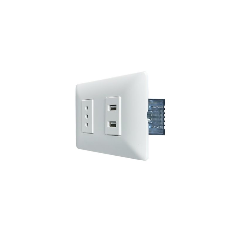Tomarcorriente Simple 10A 250V + Toma USB Blanco