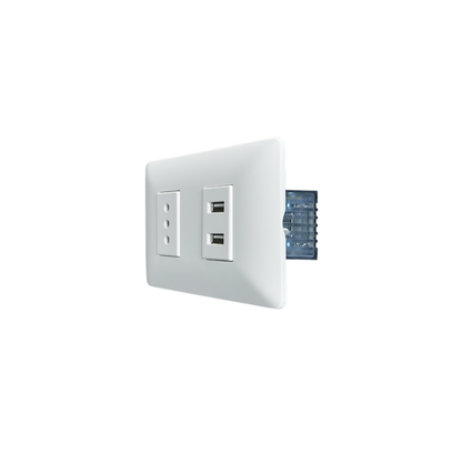 Tomarcorriente Simple 10A 250V + Toma USB Blanco