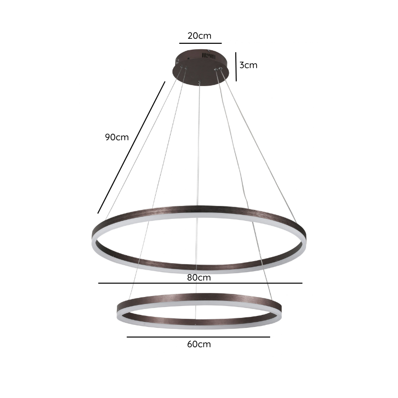 Lámpara Modelo Hoshizora Aro 80cm Y 60cm Cafe 36w /45w 3000-4000-6000k