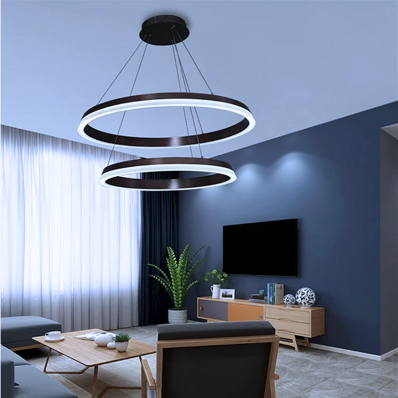 Lámpara Modelo Hoshizora Aro 80cm Y 60cm Cafe 36w /45w 3000-4000-6000k