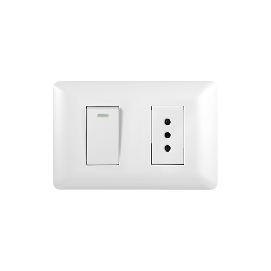 Interruptor Puenteado Armado 9/12 16A + Tomacorriente 10A Blanco PC SEC