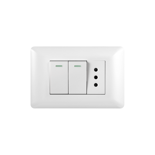 Interruptor Puenteado Armado 9/12 16A + 2 Tomacorrientes 10A Blanco PC SEC