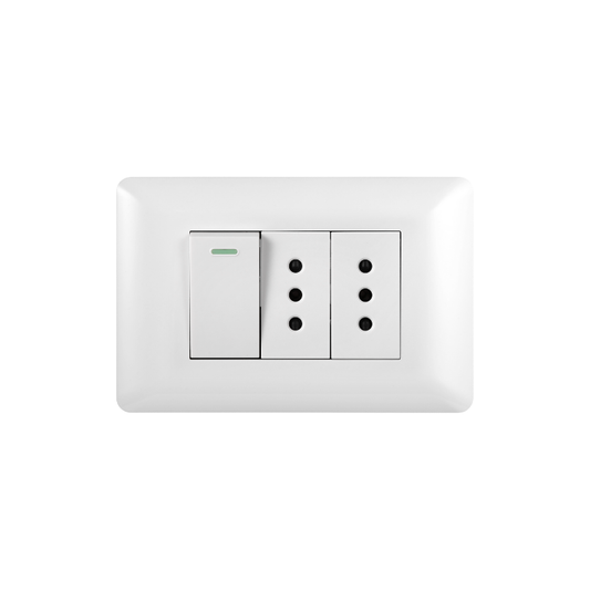 Interruptor Puenteado Armado 9/12 16A + Tomacorriente 16A Blanco PC SEC