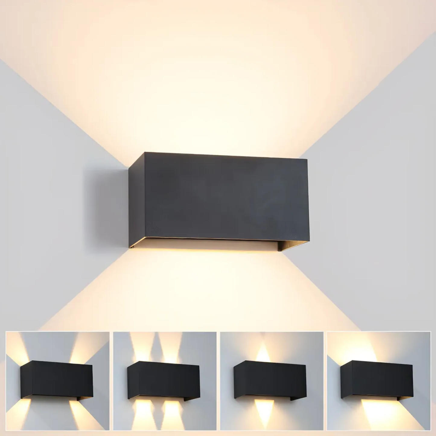 Aplique Led Cuadrado Negro Luz Dirigible 4X3W IP65 Luz Calida 3000K